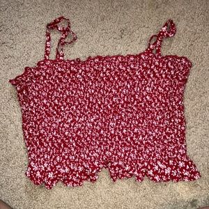 Red smocked floral cami Hollister